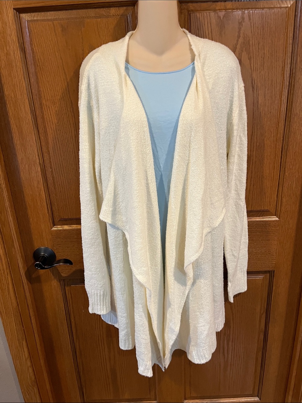 Softies Women's Cream Draped Open-Front Cardigan Sweater
